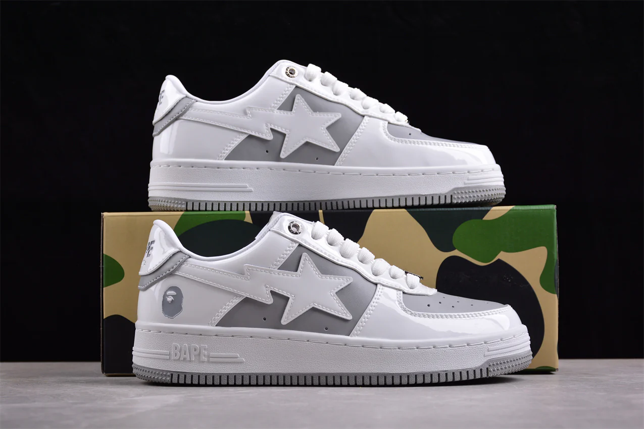 BAPE STA Low-Top Sneakers in White and Grey - Soul Replicas
