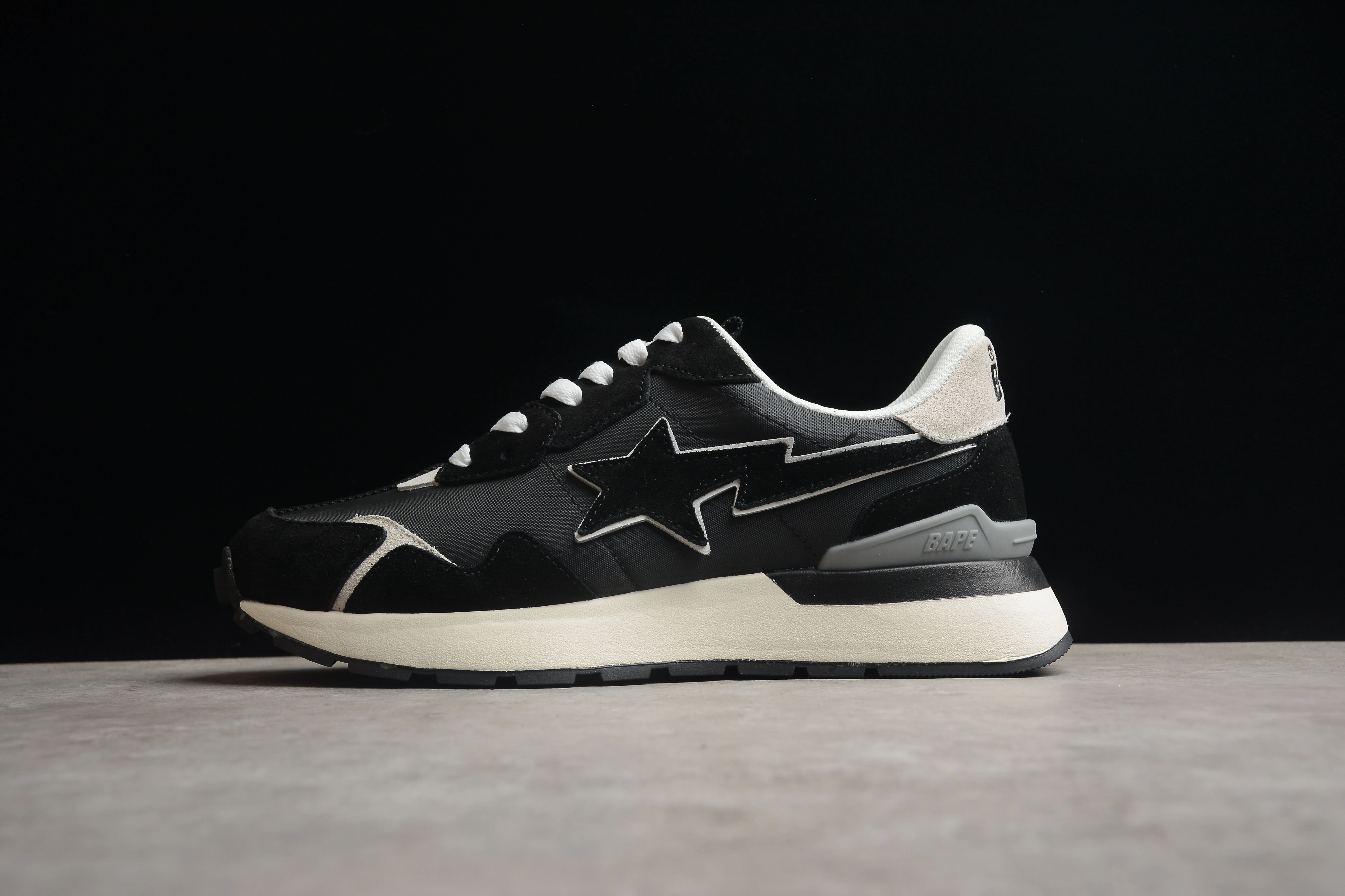 BAPE STA Retro Runner Black and White Sneakers - Soul Replicas