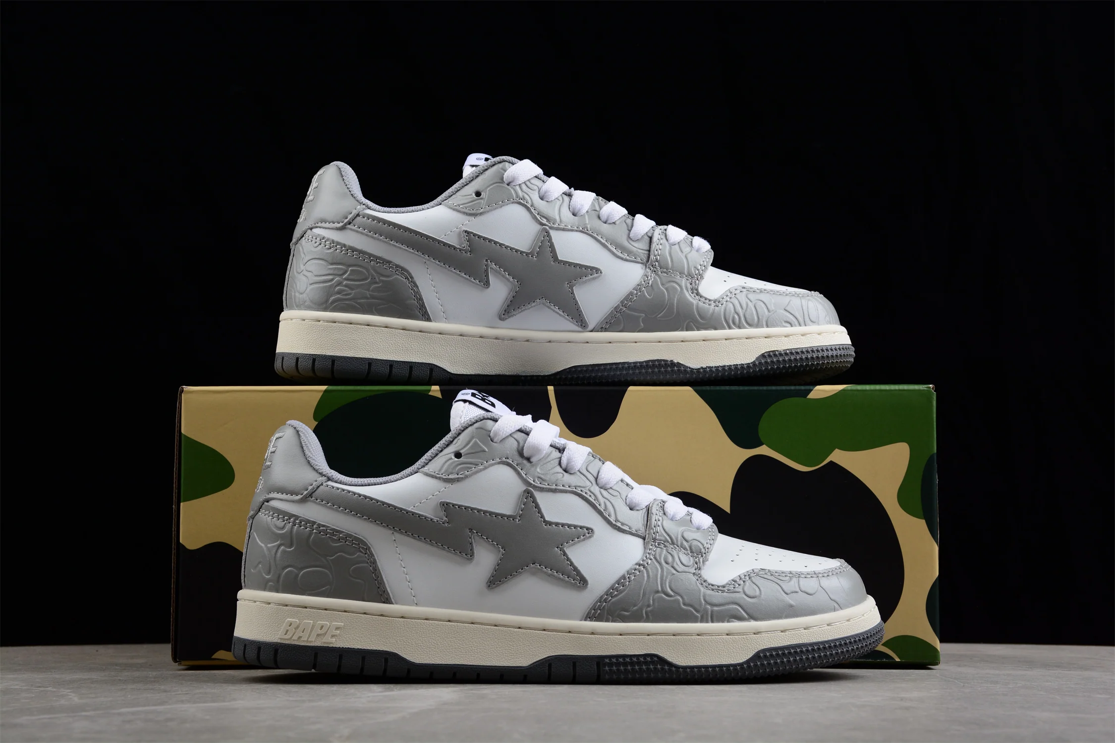BAPE STA Low-Top Sneakers in White and Gray - Soul Replicas