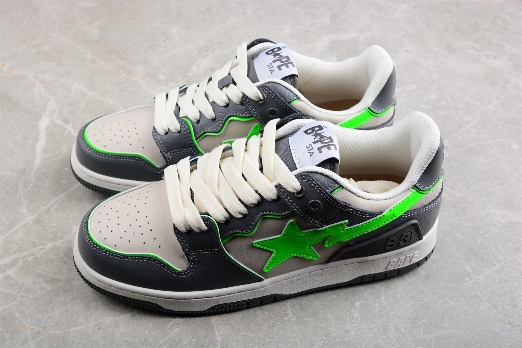 BAPE STA Low-Top Sneakers in Grey and Neon Green - Soul Replicas