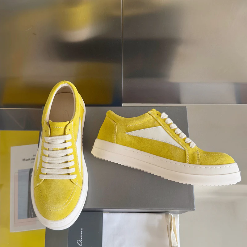 Rick Owens Yellow Suede Low-Top Sneakers - Soul Replicas