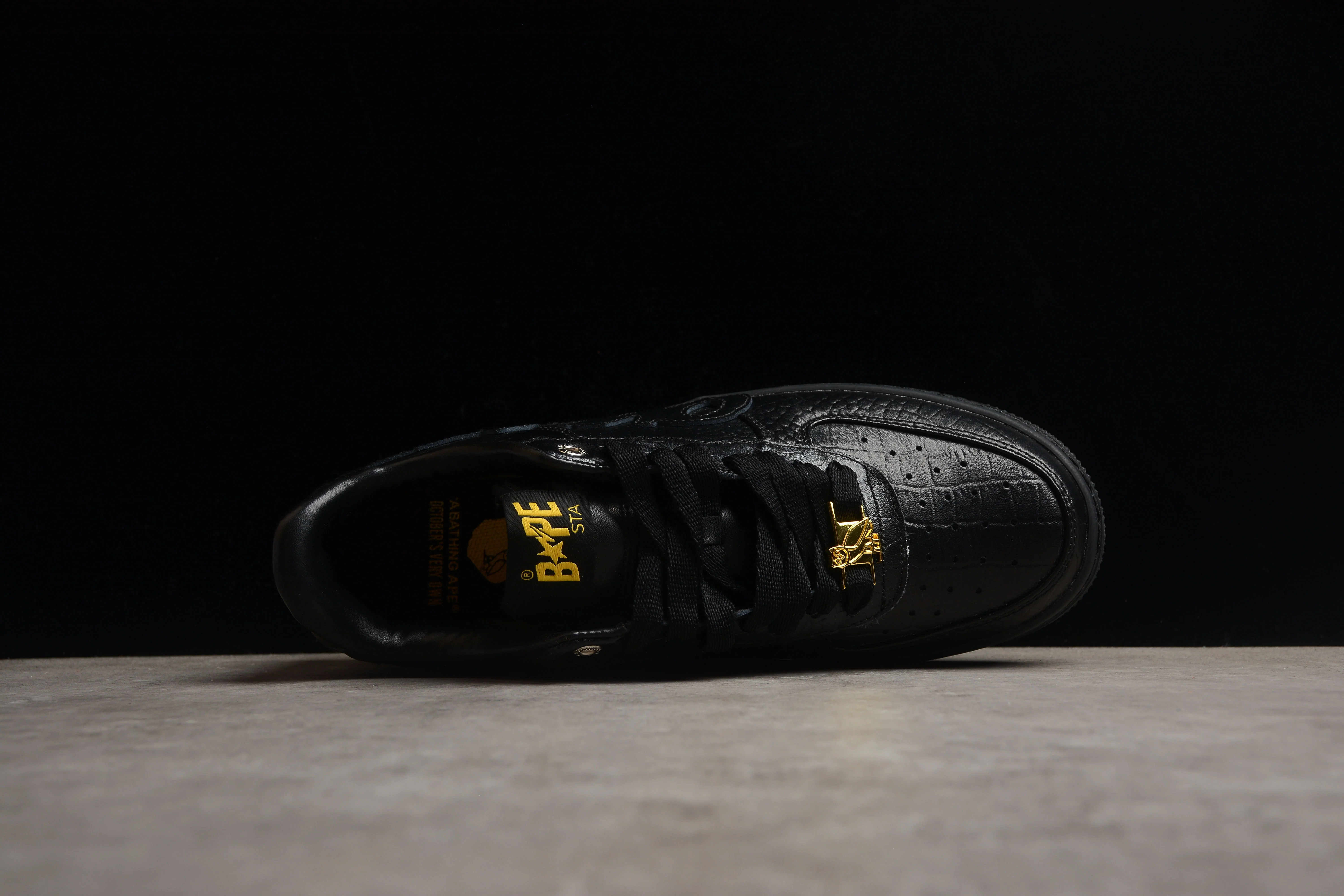 BAPE STA Low-Top Black Croc-Embossed Sneakers - Soul Replicas