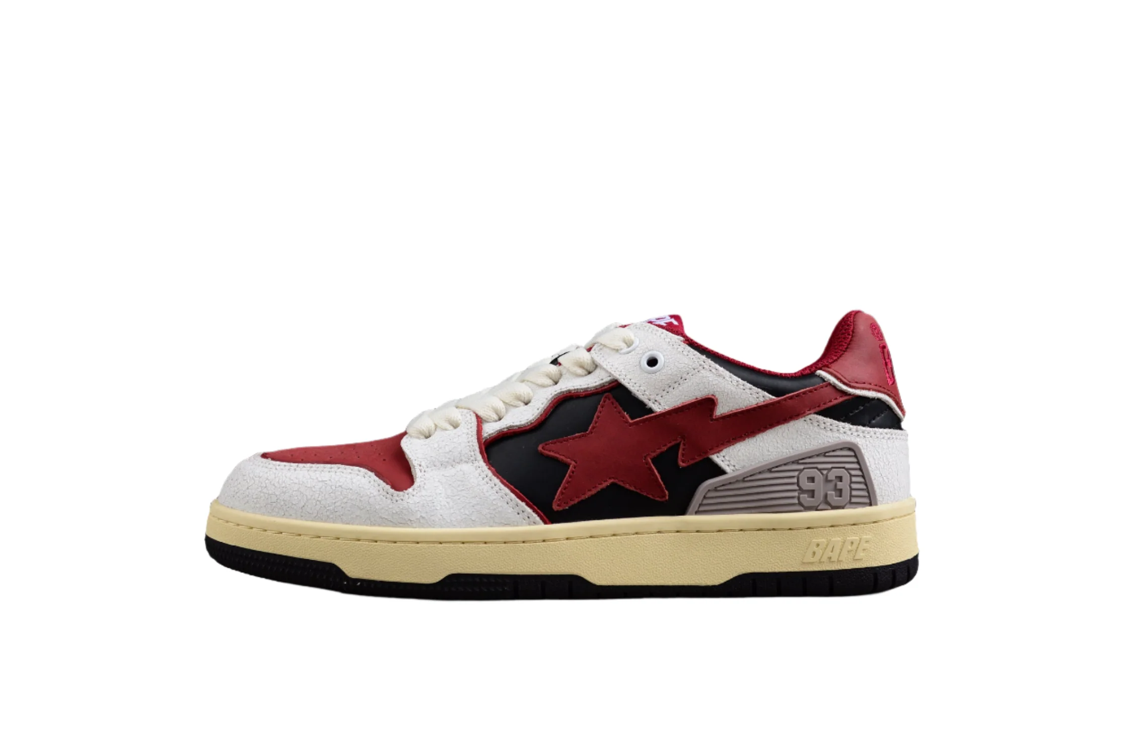 BAPE STA Low Top Sneakers in Red, White, and Black - Soul Replicas