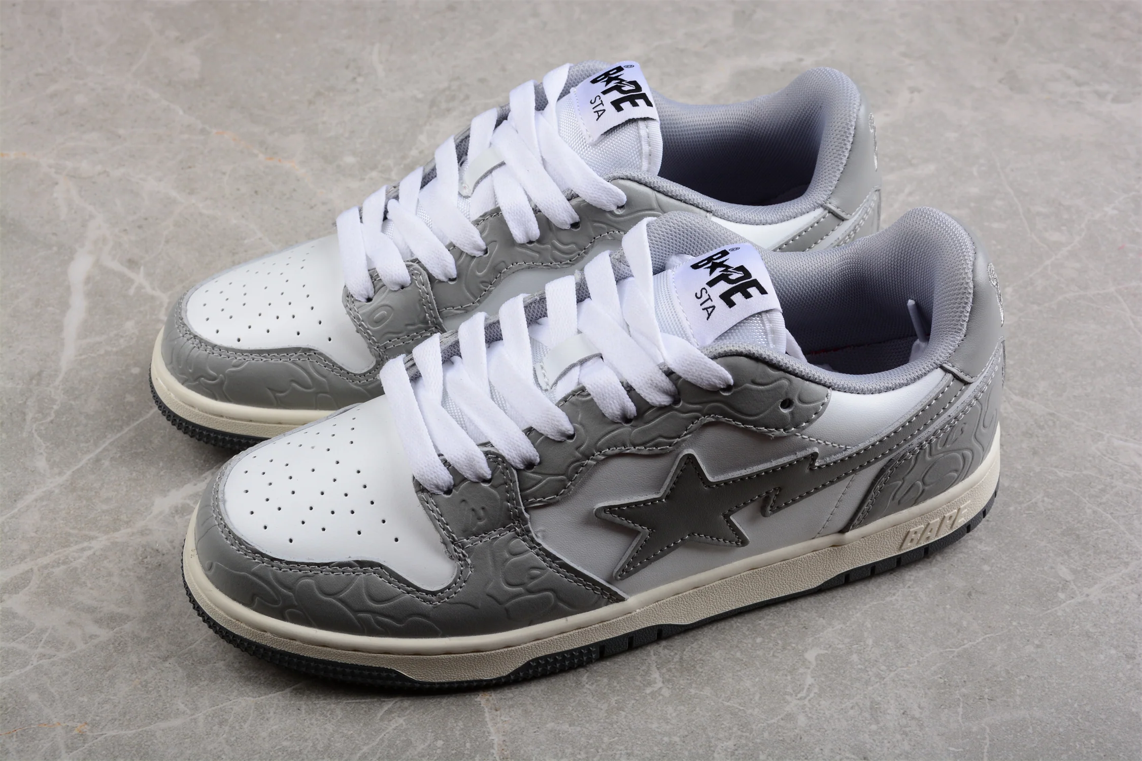 BAPE STA Low-Top Sneakers in White and Gray - Soul Replicas