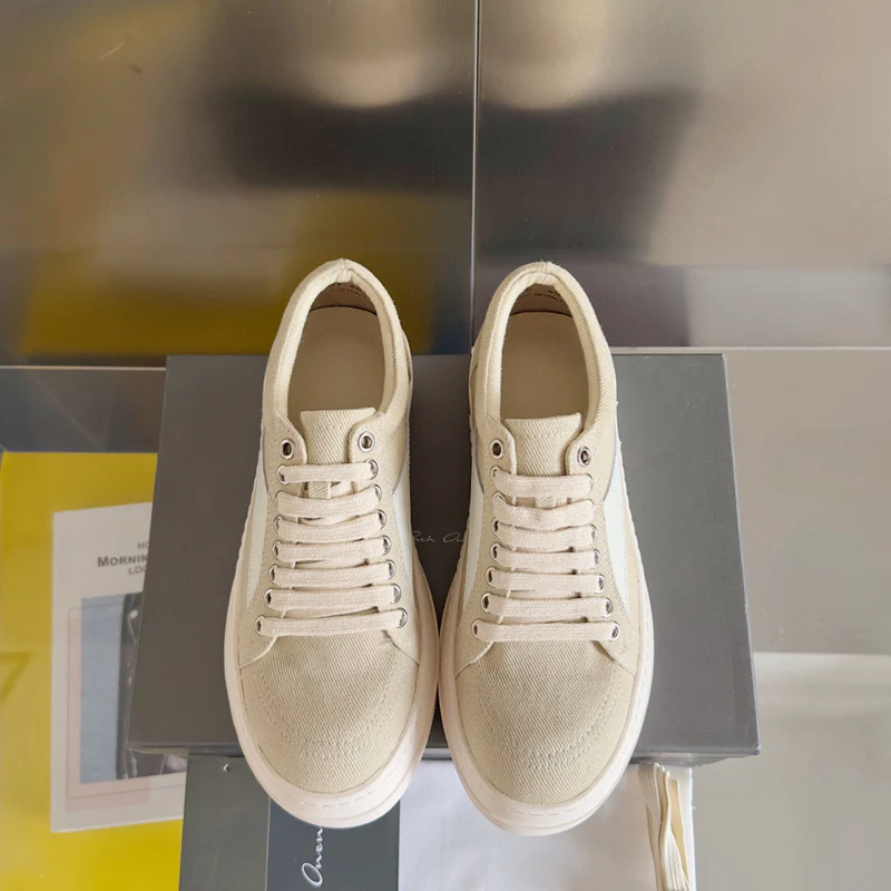Rick Owens Beige Canvas Low-Top Sneakers - Soul Replicas
