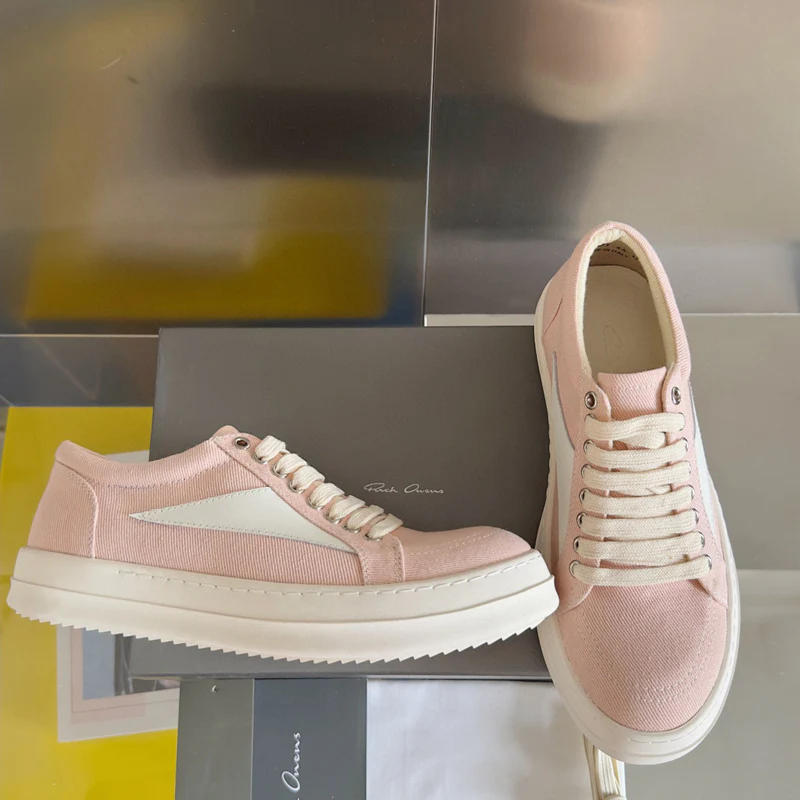 Rick Owens Pink Canvas Low-Top Sneakers - Soul Replicas