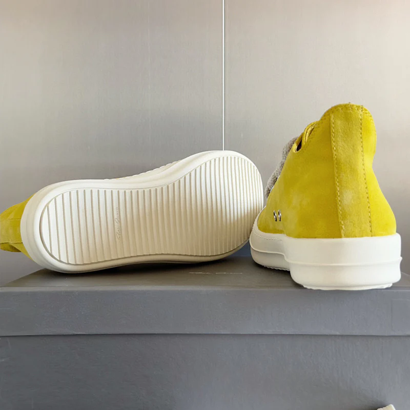 Rick Owens Yellow Suede Low-Top Sneakers - Soul Replicas