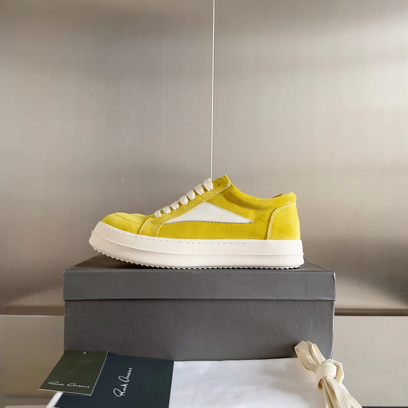 Rick Owens Yellow Suede Low-Top Sneakers - Soul Replicas