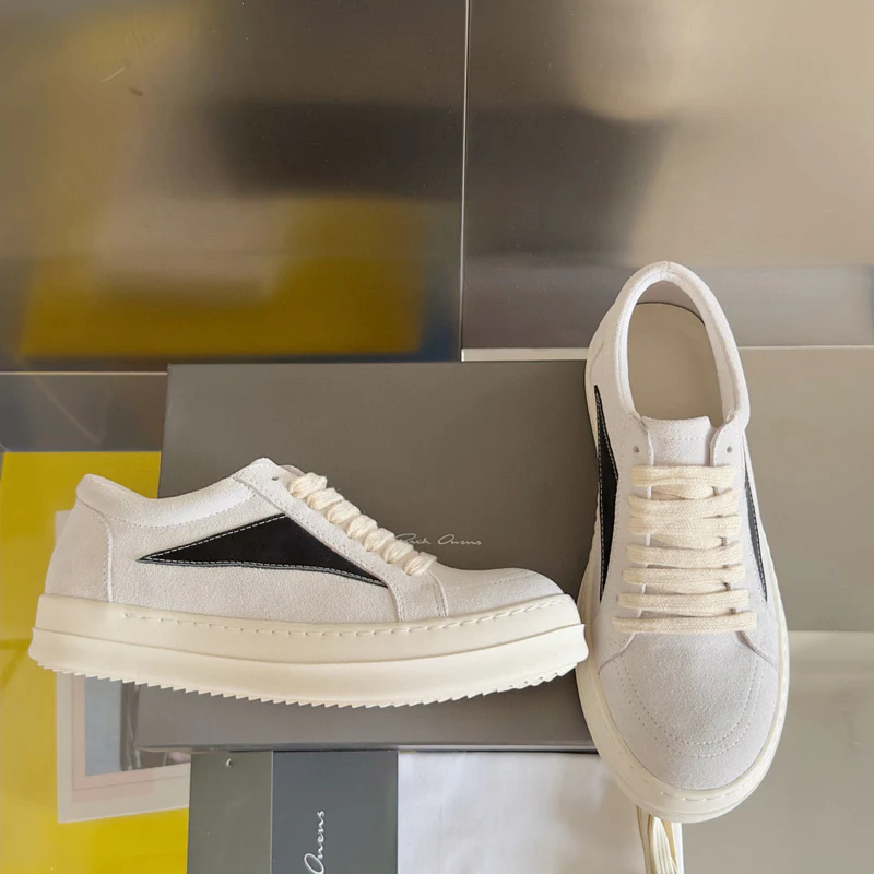 Rick Owens White Suede Low-Top Sneakers - Soul Replicas
