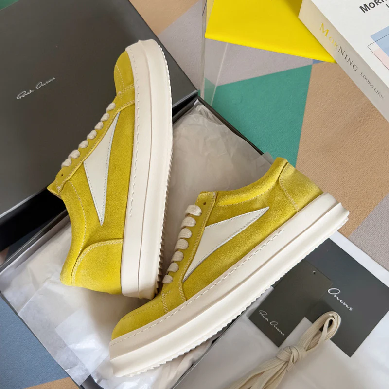 Rick Owens Yellow Suede Low-Top Sneakers - Soul Replicas