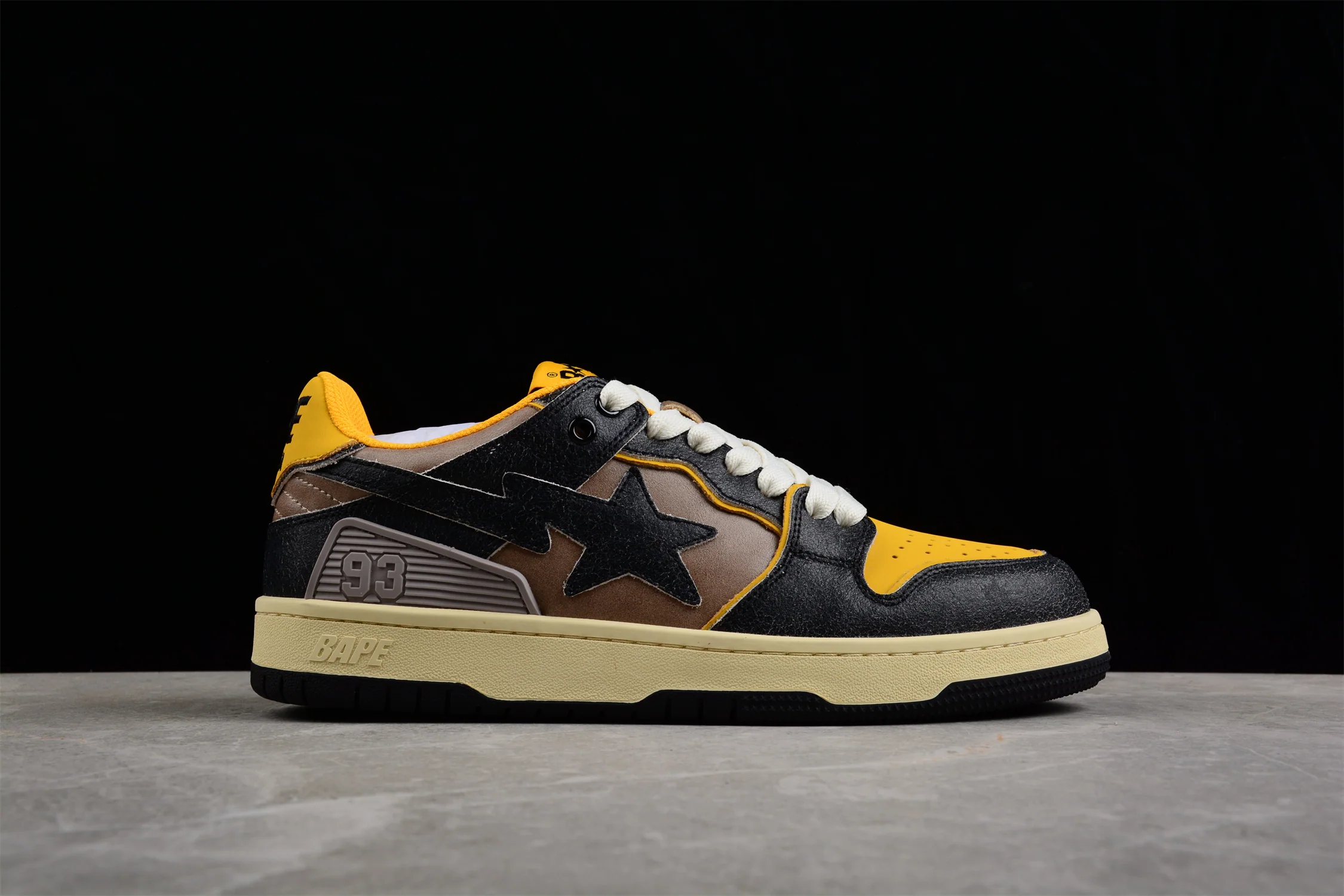 BAPE STA Low Top Sneakers in Black and Yellow - Soul Replicas