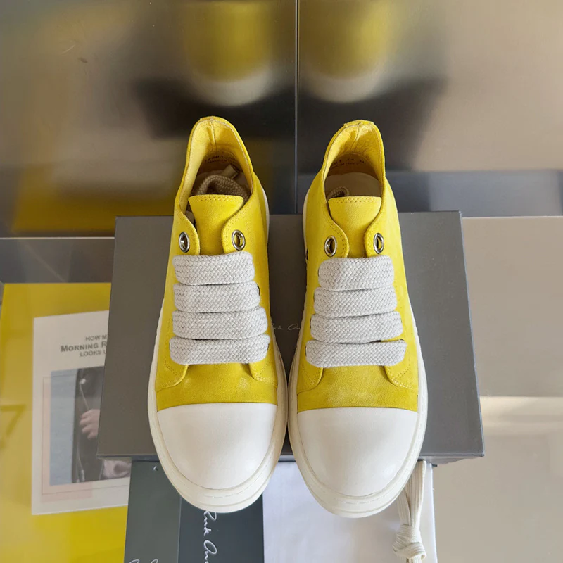 Rick Owens Yellow Suede Low-Top Sneakers - Soul Replicas