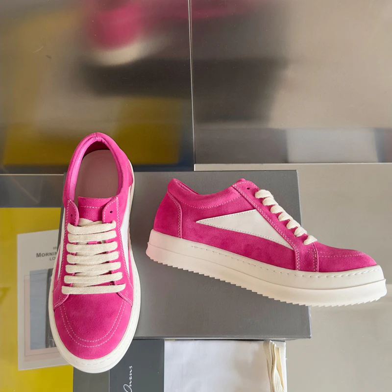 Rick Owens Pink Suede Low-Top Sneakers - Soul Replicas