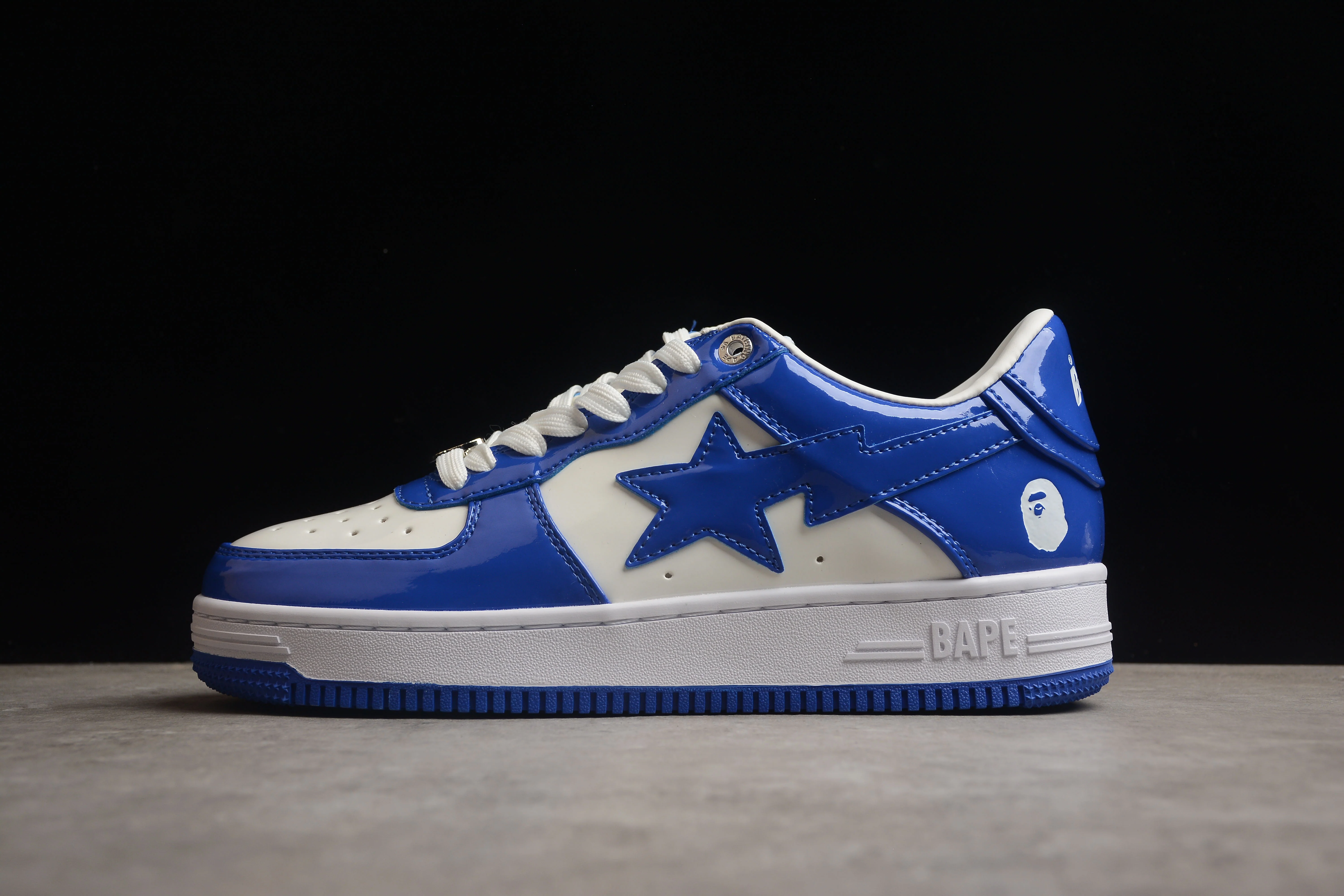 BAPE STA Low-Top Blue and White Patent Leather Sneakers - Soul Replicas