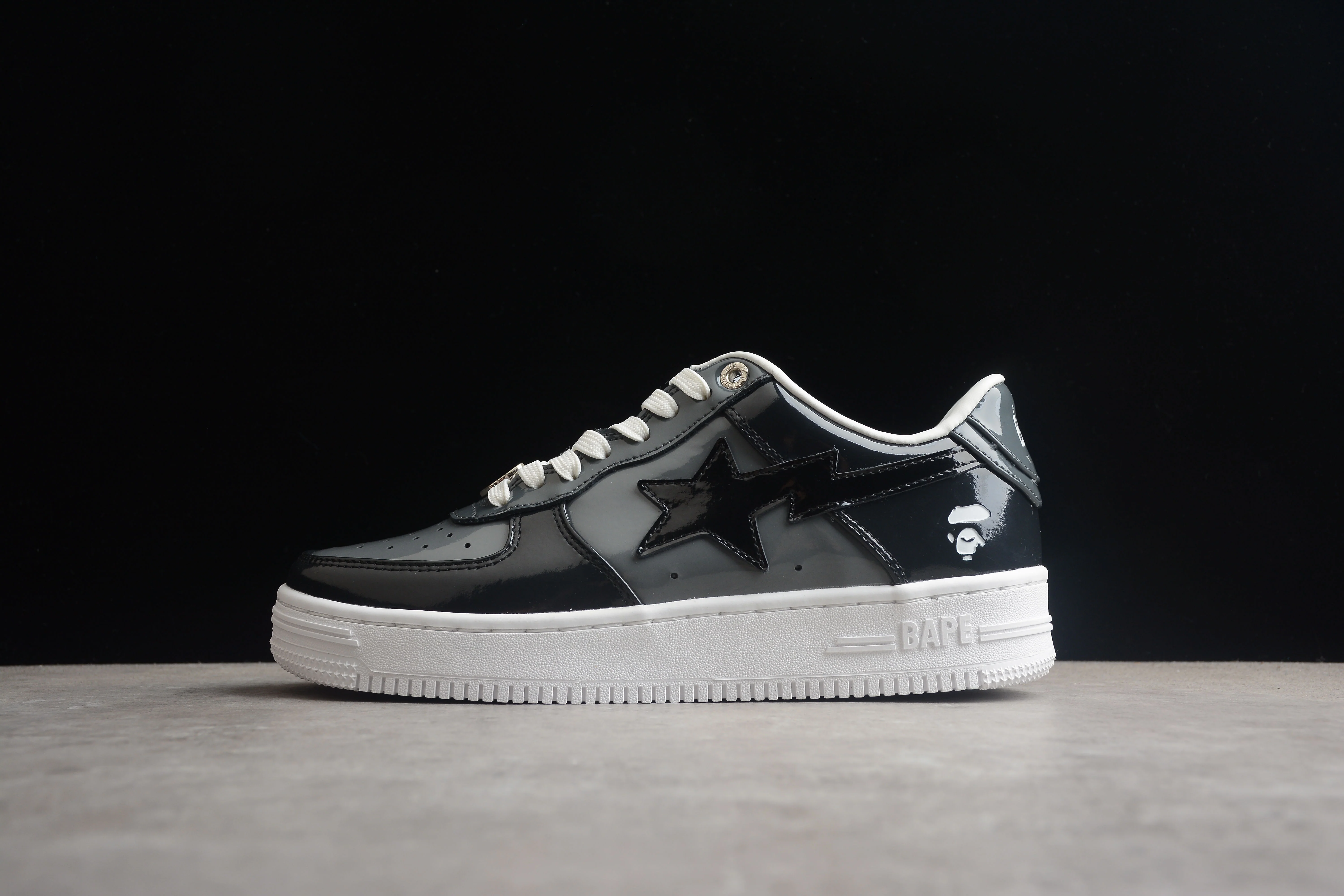 BAPE STA Black Patent Leather Low-Top Sneakers - Soul Replicas