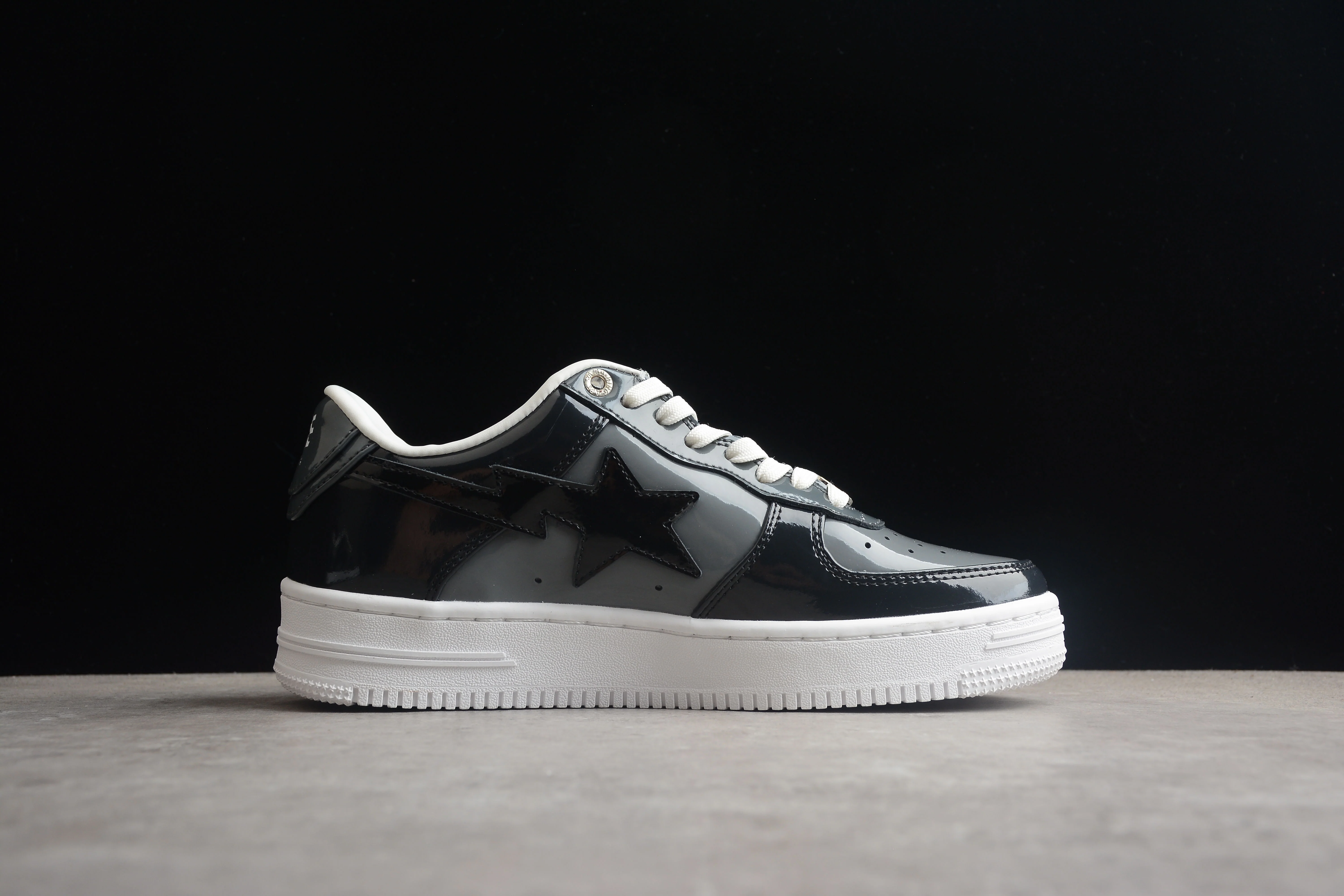 BAPE STA Black Patent Leather Low-Top Sneakers - Soul Replicas