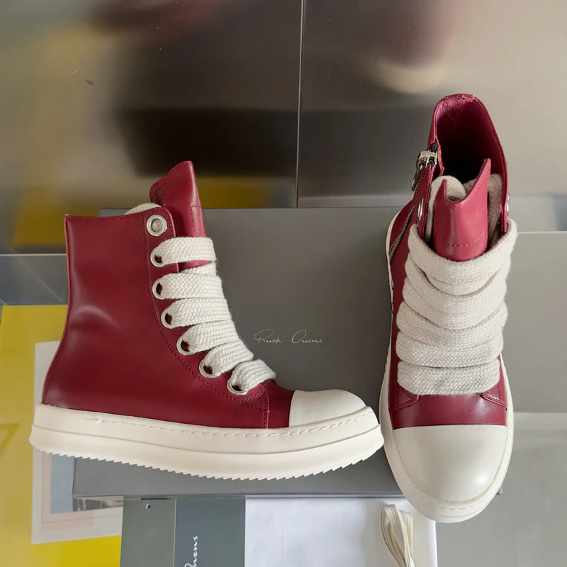 Rick Owens Red High-Top Sneakers - Soul Replicas