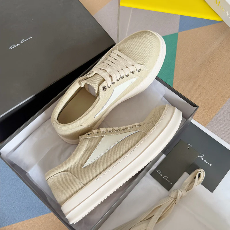 Rick Owens Beige Canvas Low-Top Sneakers - Soul Replicas