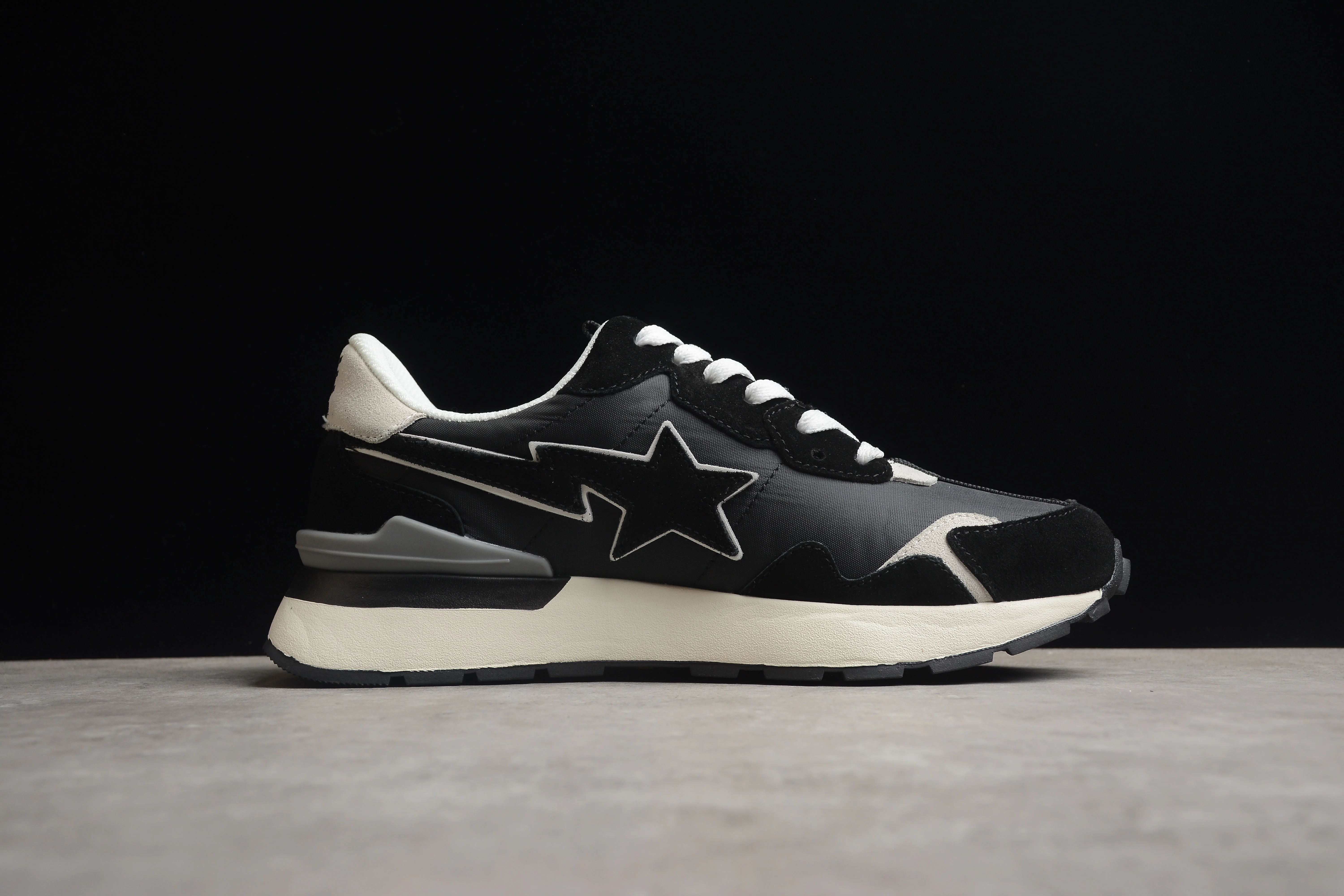 BAPE STA Retro Runner Black and White Sneakers - Soul Replicas
