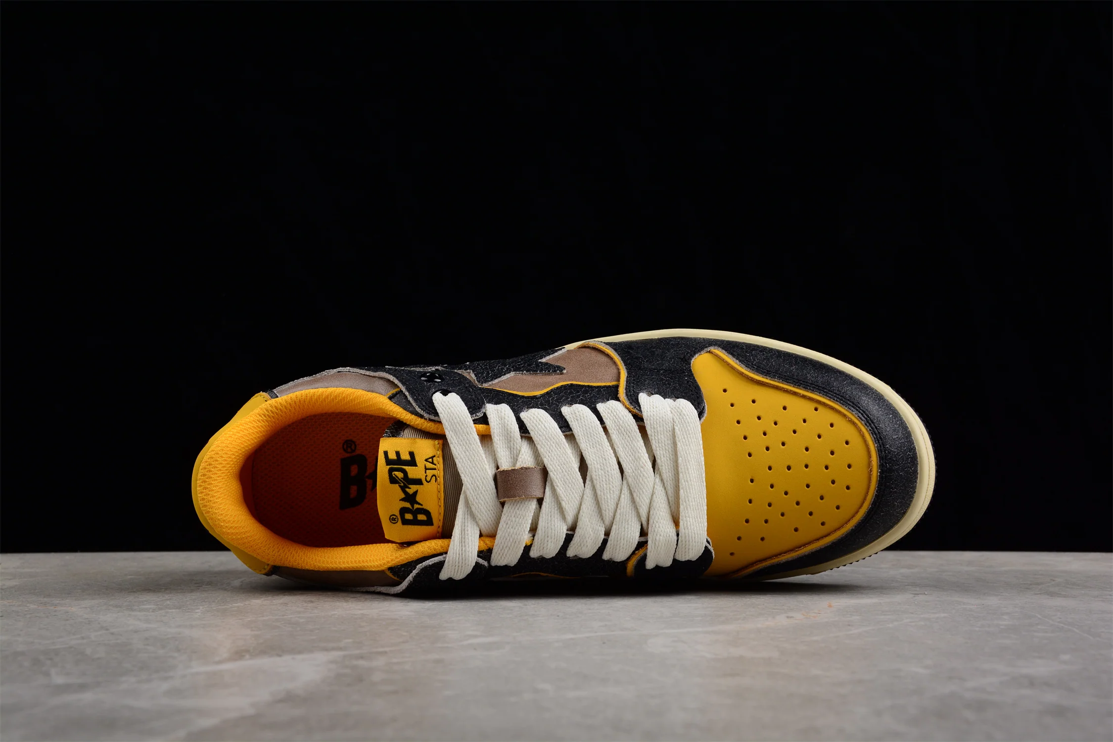 BAPE STA Low Top Sneakers in Black and Yellow - Soul Replicas