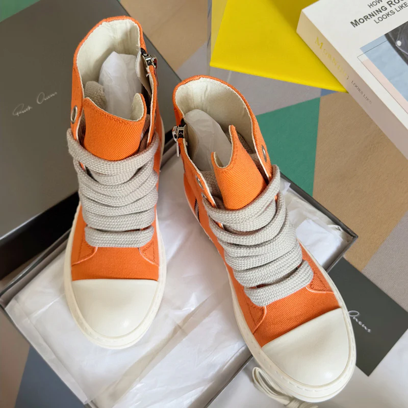 Rick Owens Orange High-Top Sneakers - Soul Replicas