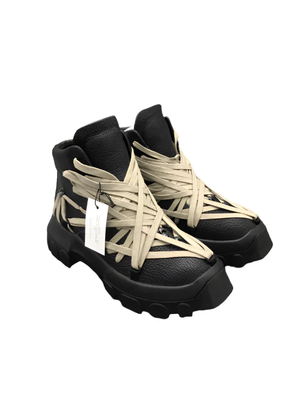Rick Owens Black High-Top Sneakers with Beige Straps - Soul Replicas