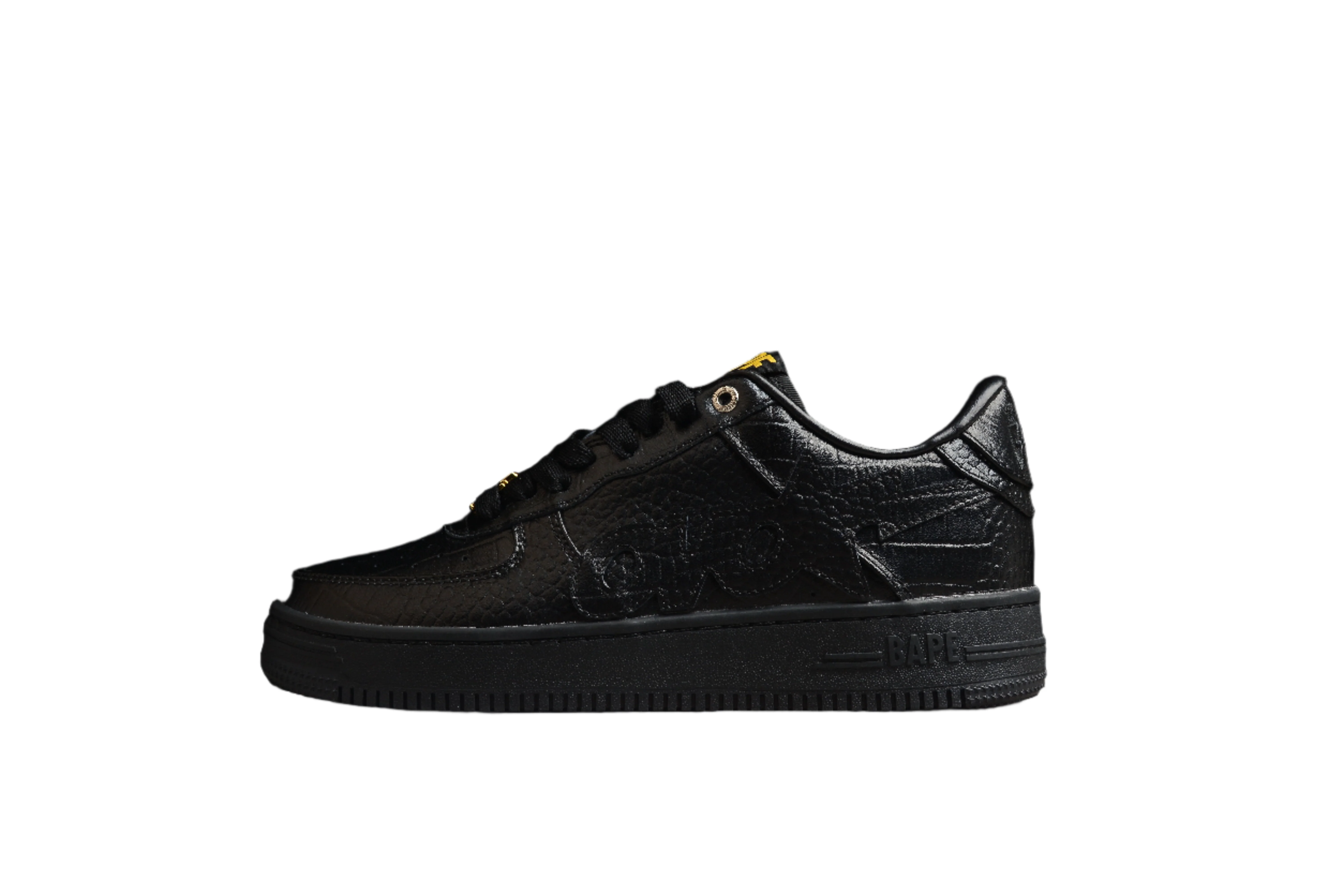 BAPE STA Low-Top Black Croc-Embossed Sneakers - Soul Replicas