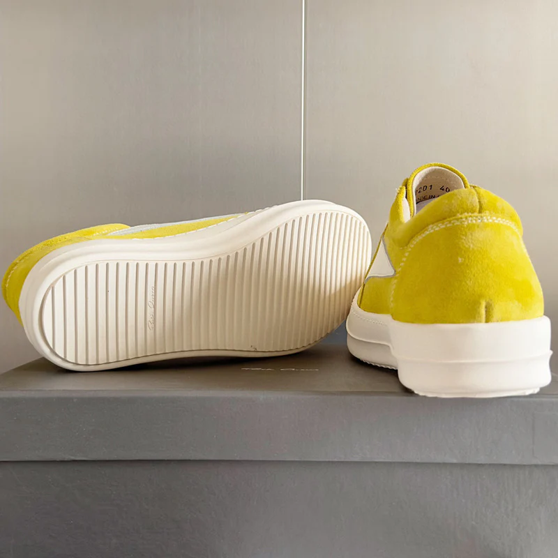 Rick Owens Yellow Suede Low-Top Sneakers - Soul Replicas