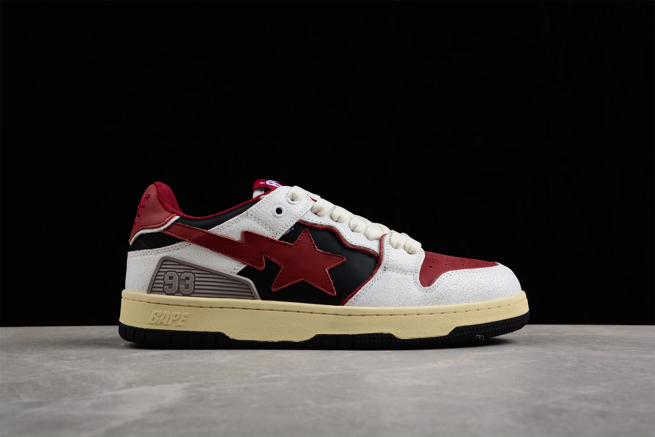 BAPE STA Low Top Sneakers in Red, White, and Black - Soul Replicas