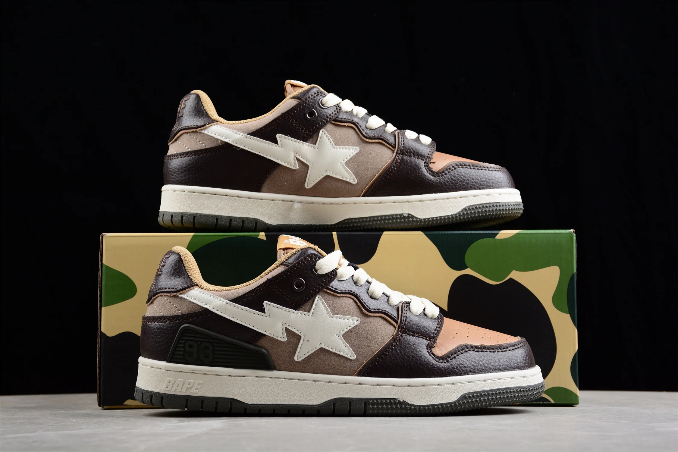 BAPE STA Low-Top Sneakers in Brown and Beige - Soul Replicas
