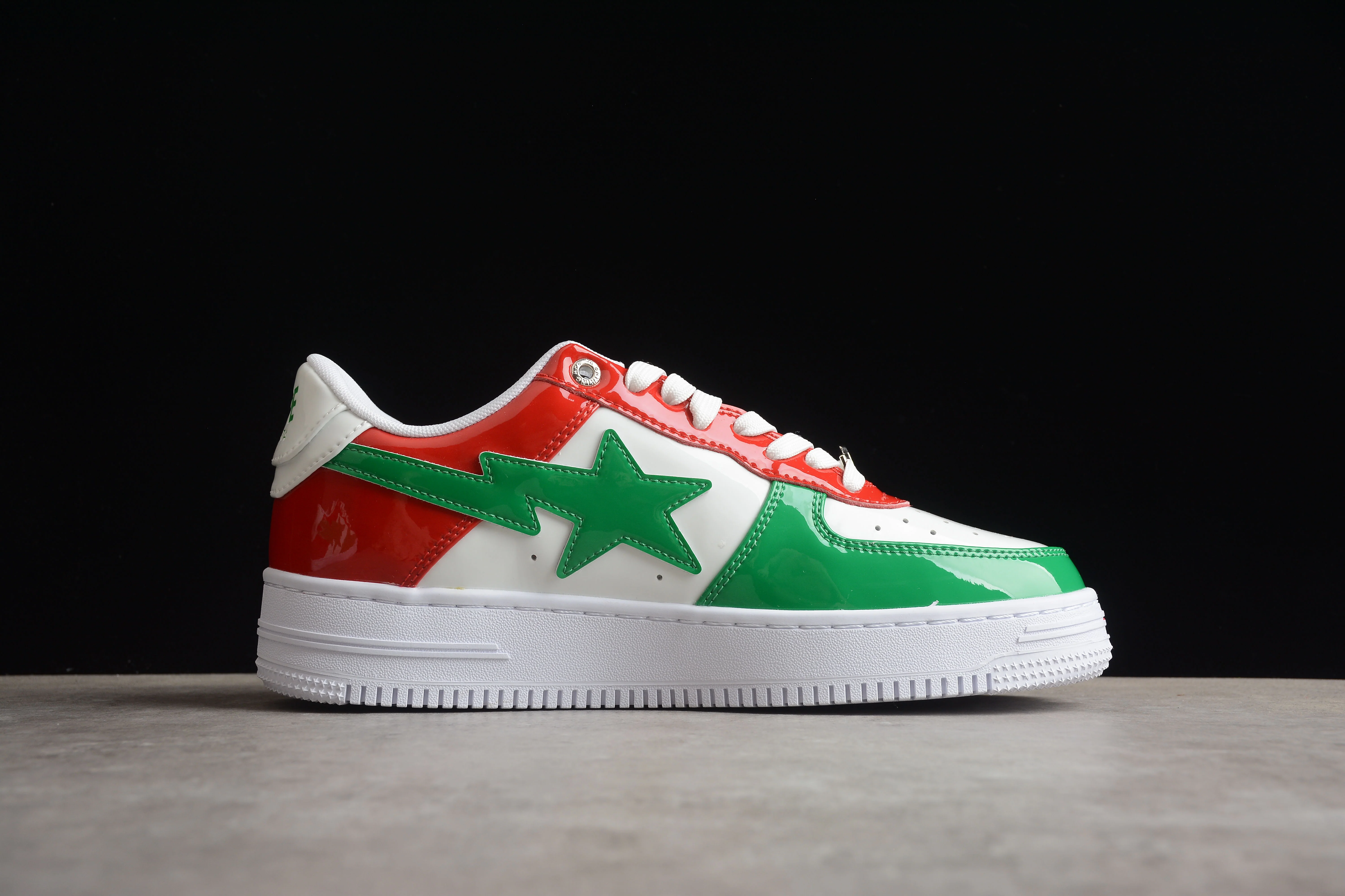 BAPE STA Low-Top Sneakers in Red, Green, and White - Soul Replicas