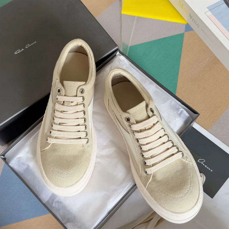 Rick Owens Beige Canvas Low-Top Sneakers - Soul Replicas