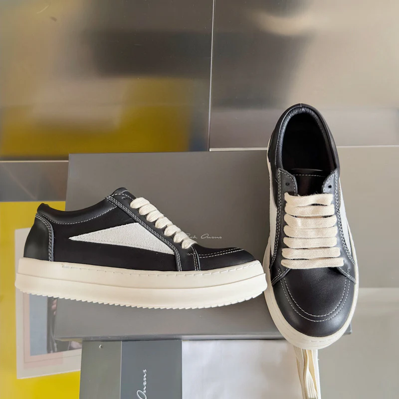 Rick Owens Black Leather and Suede Low-Top Sneakers - Soul Replicas