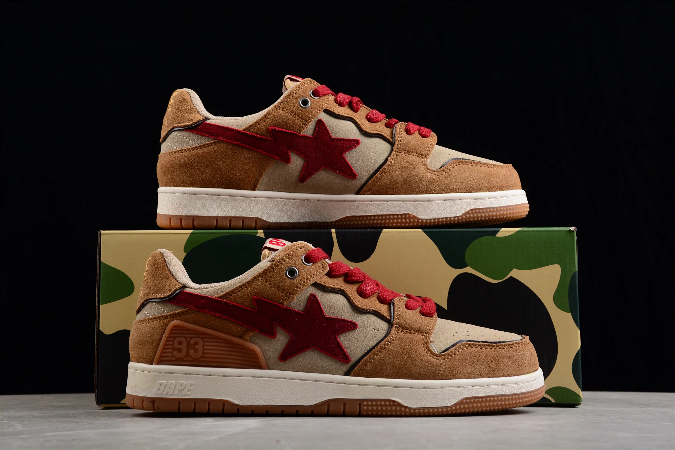 BAPE STA Low-Top Sneakers in Red and Brown - Soul Replicas