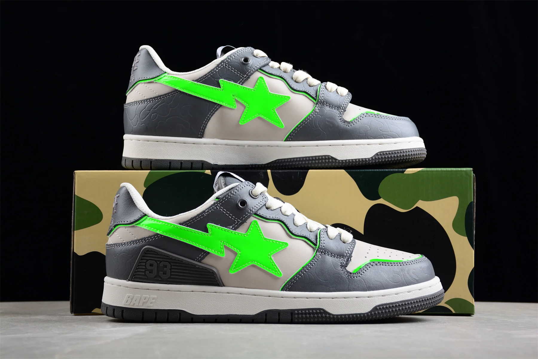 BAPE STA Low-Top Sneakers in Grey and Neon Green - Soul Replicas