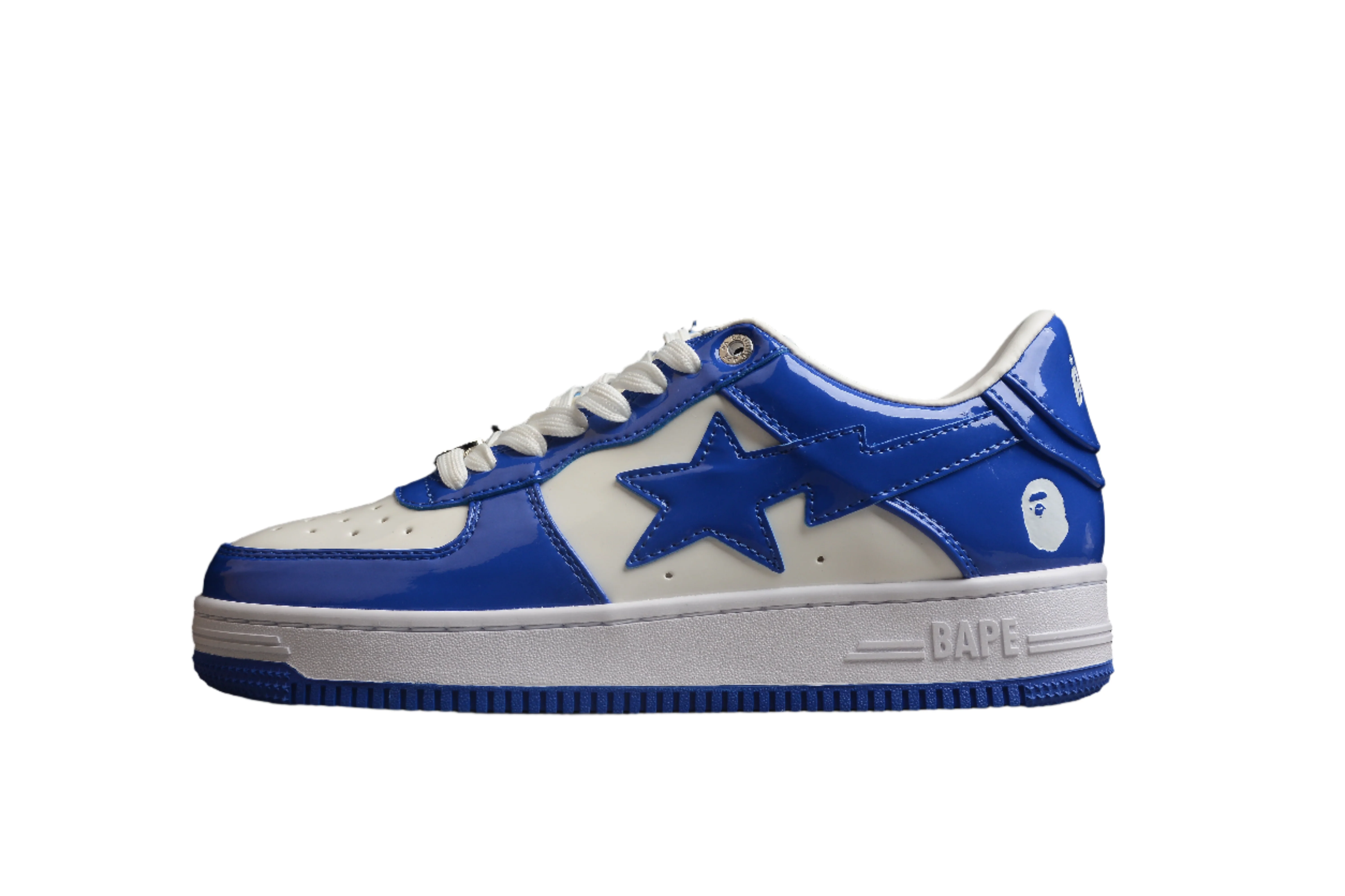 BAPE STA Low-Top Blue and White Patent Leather Sneakers - Soul Replicas