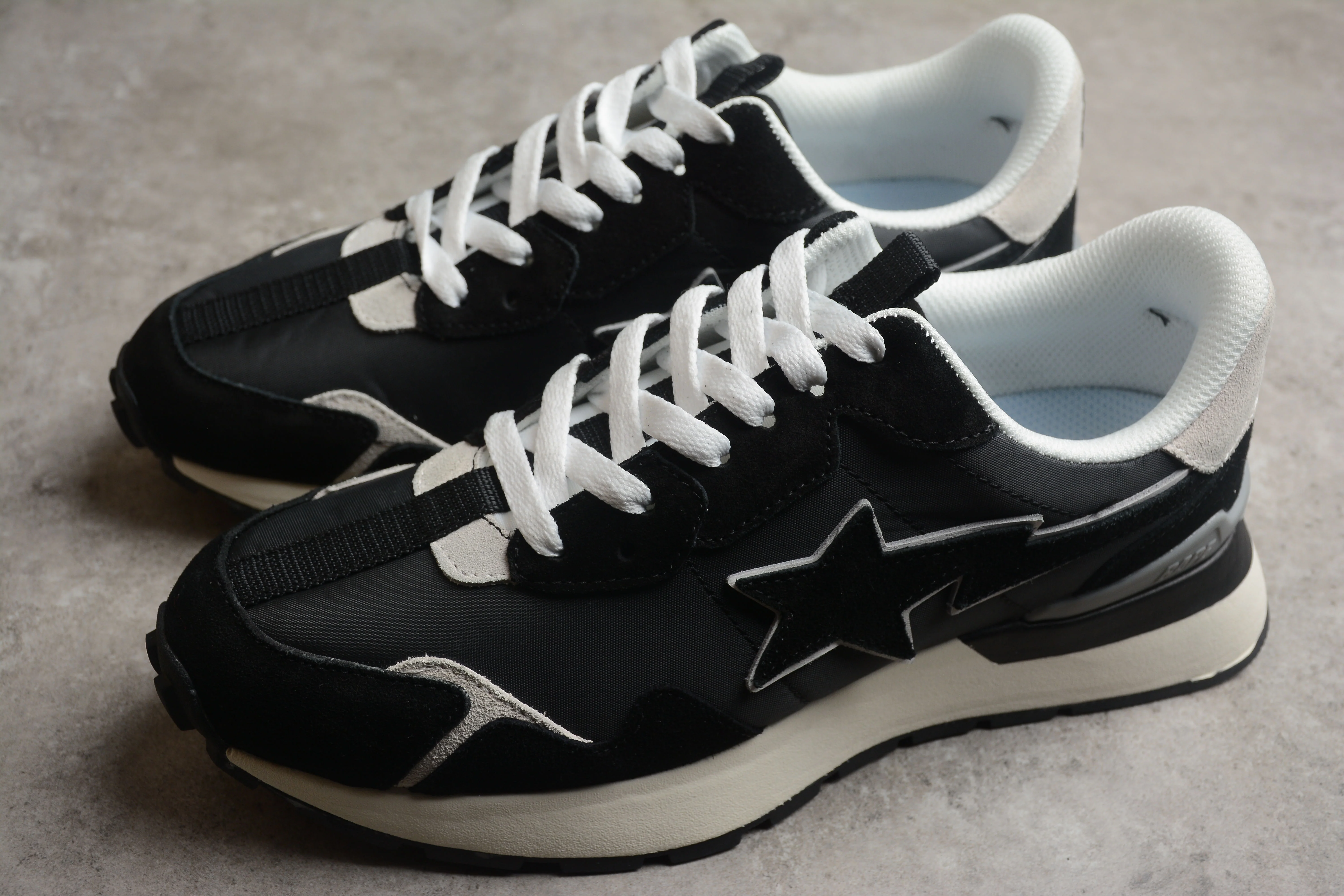 BAPE STA Retro Runner Black and White Sneakers - Soul Replicas