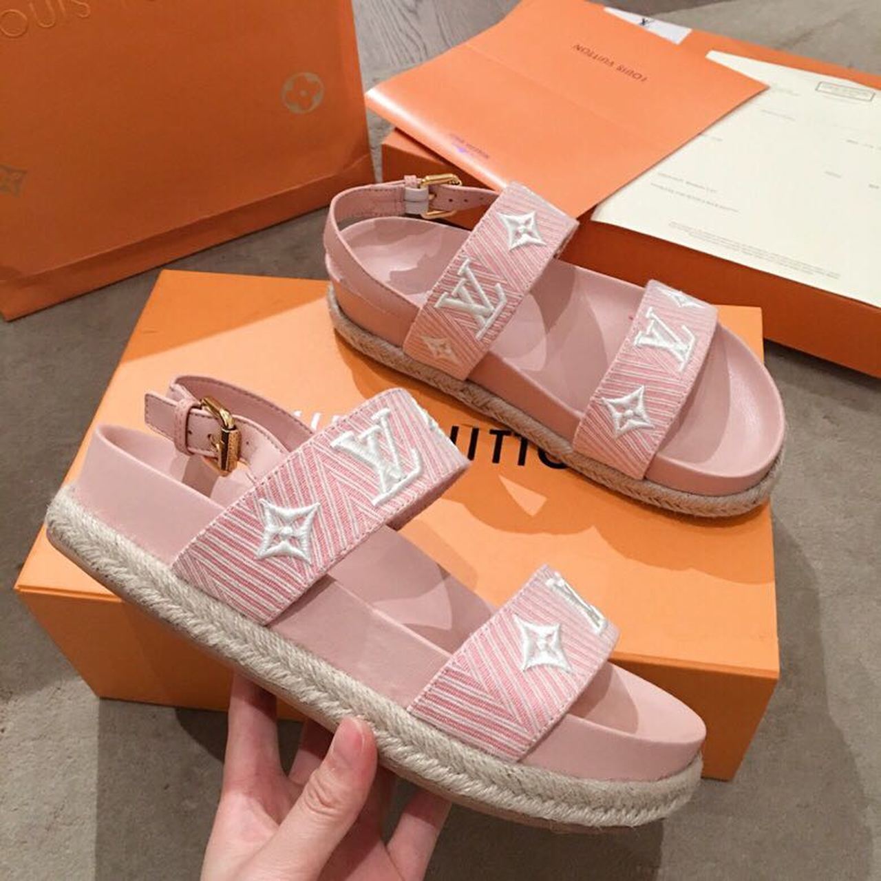 Louis Vuitton Casual Sandals Monogram Reverse Canvas Spring/Summer Collection Light Pink - Soul Replicas