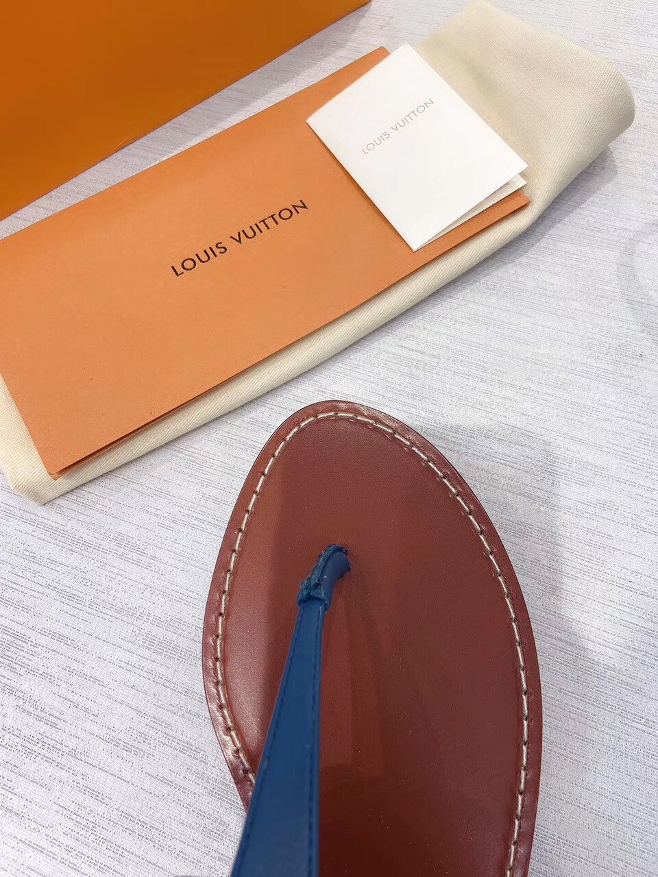 Louis Vuitton Starboard Flat Thong Sandal Monogram Denim Blue For Women LV 1A7RDP - Soul Replicas