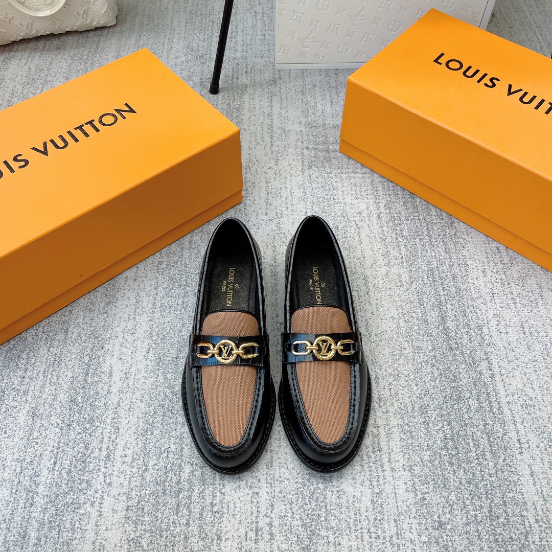 Louis Vuitton Women's Chess Flat Loafe Black And Beige  For Women LV - Soul Replicas