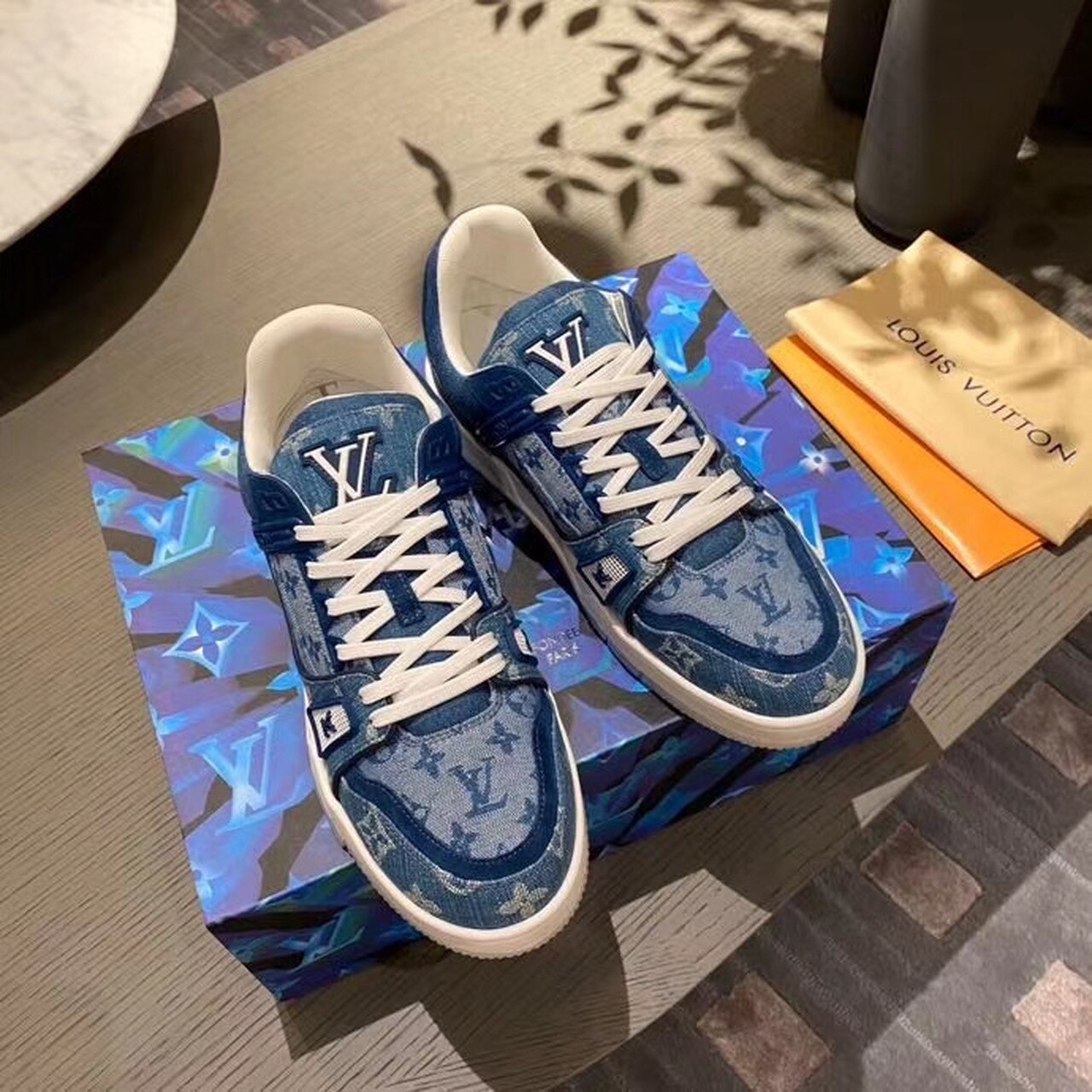 Louis Vuitton Trainer Sneaker Monogram Canvas Blue Virgil Abloh For Women LV - Soul Replicas