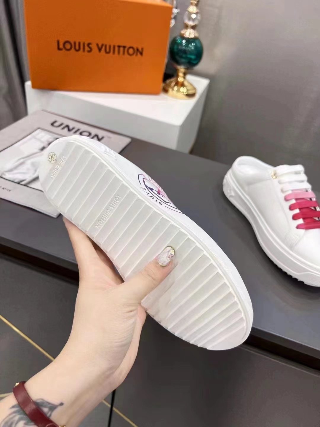 Louis Vuitton Women's Time Out Open-Back Sneaker Fuchsia Pink For Women LV 1AA1CD - Soul Replicas