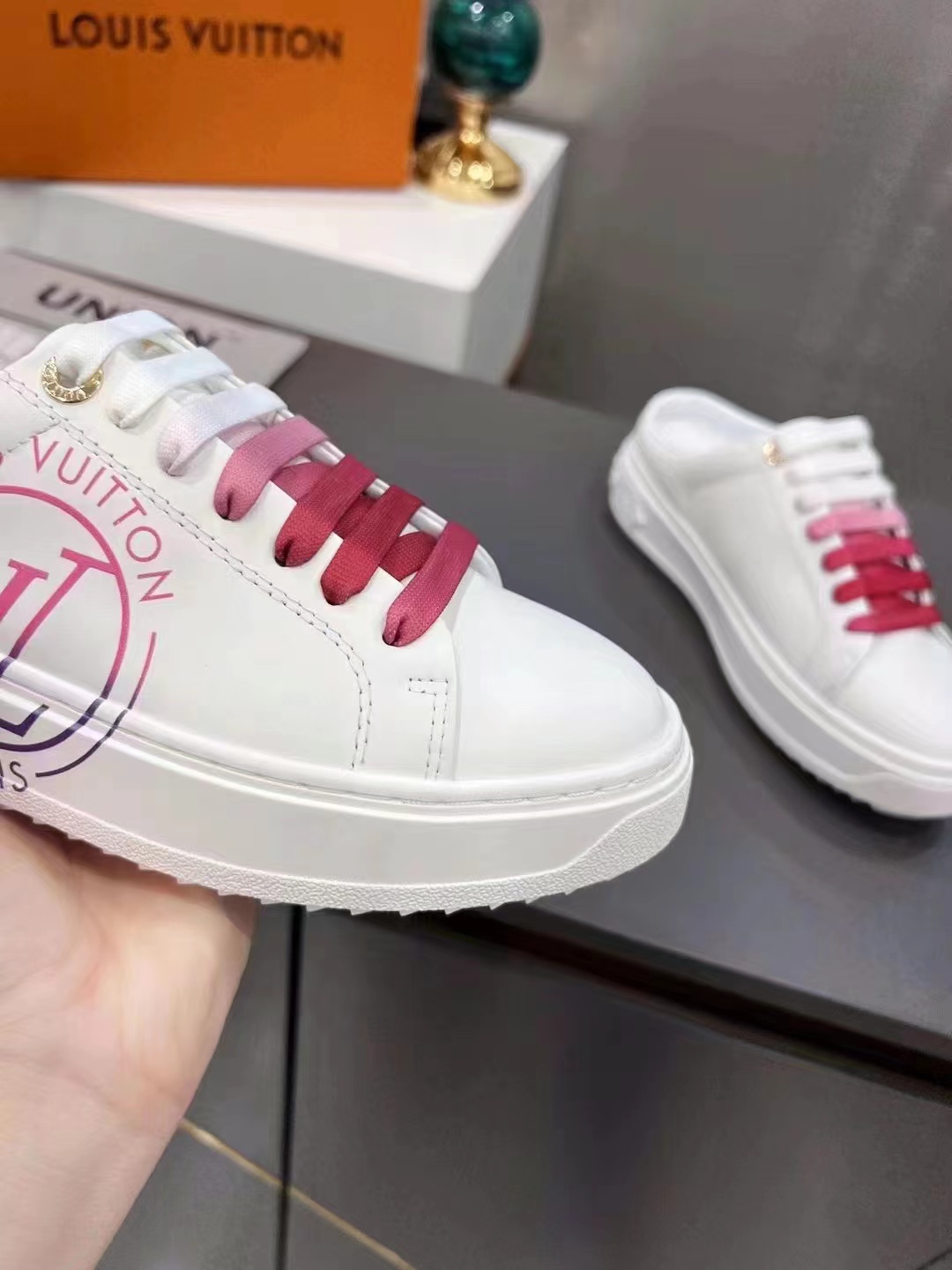 Louis Vuitton Women's Time Out Open-Back Sneaker Fuchsia Pink For Women LV 1AA1CD - Soul Replicas