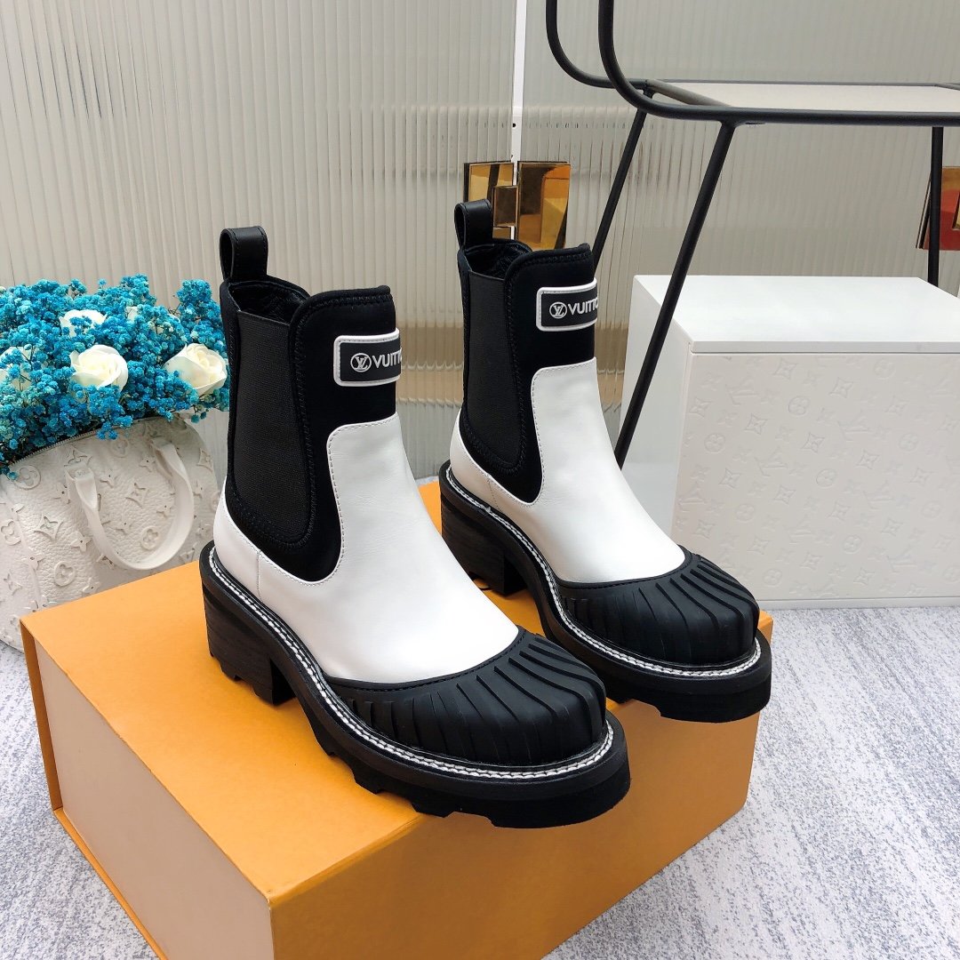 Louis Vuitton LV Beaubourg Ankle Boot Neoprene Black/White For Women LV 1A9GYE - Soul Replicas