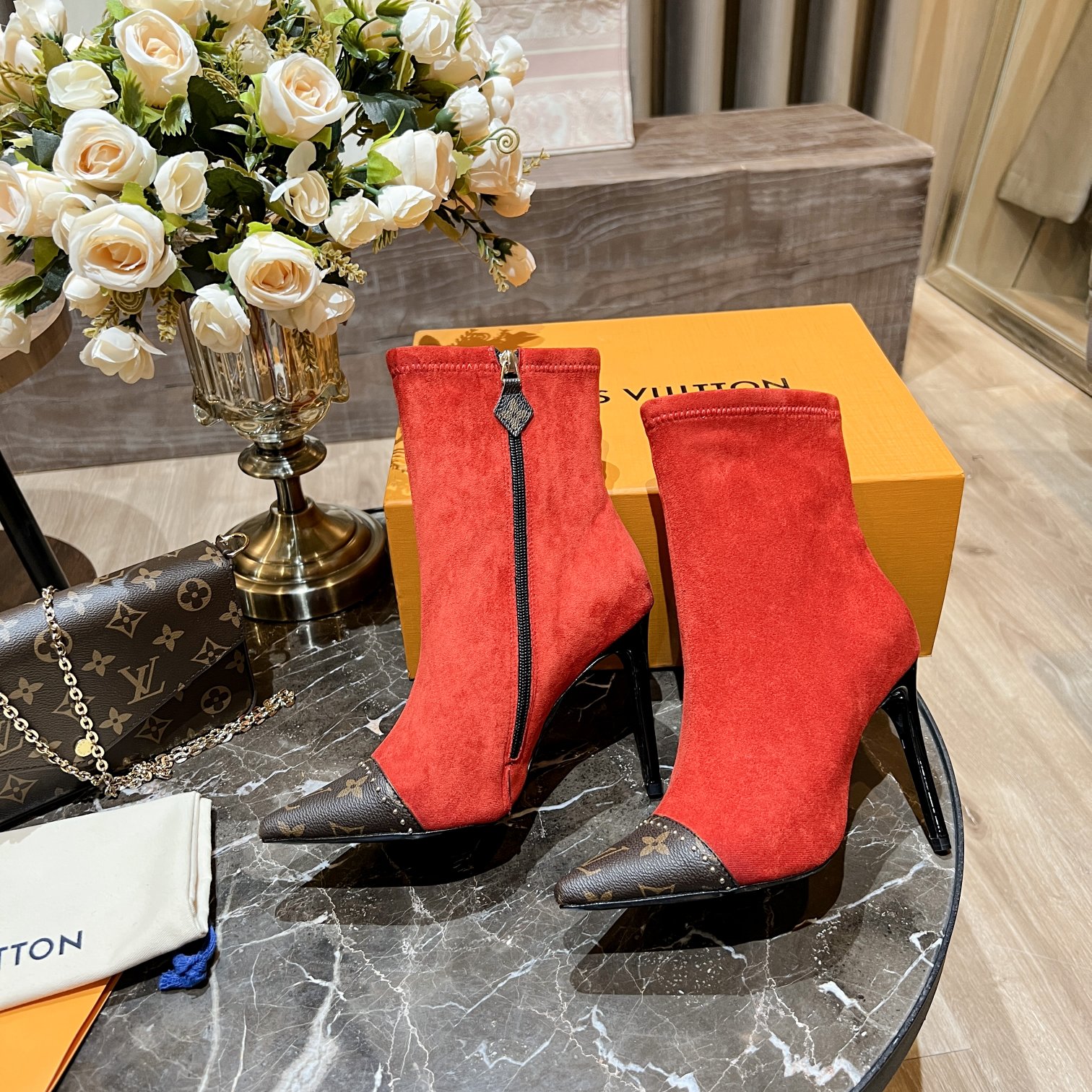 Louis Vuitton Women's Cherie Ankle Boots Red For Women LV - Soul Replicas