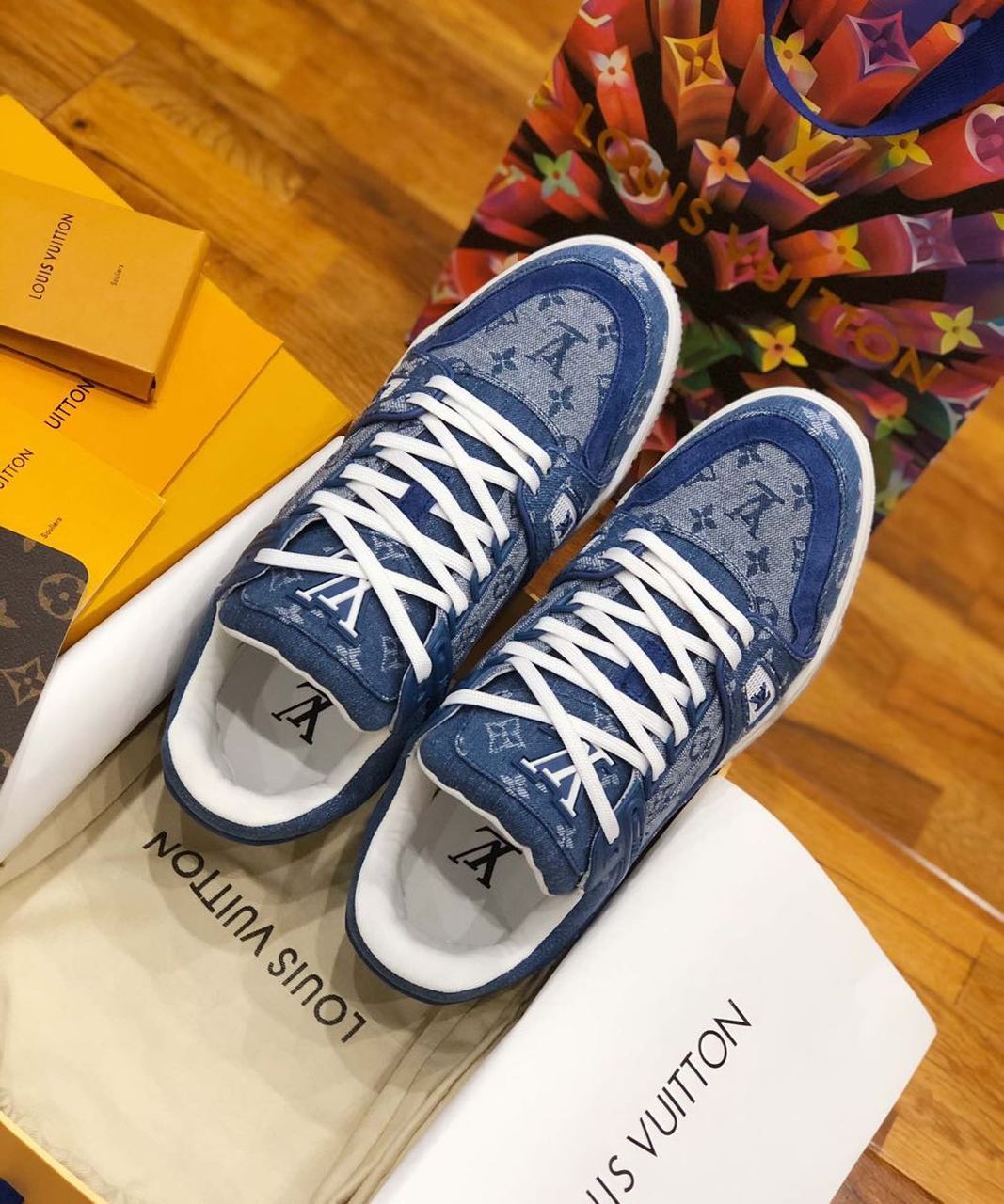 Louis Vuitton Trainer Sneaker Mix Of Materials Blue Virgil Abloh For Women LV - Soul Replicas