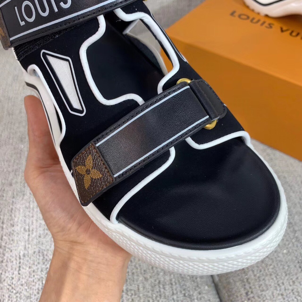 Louis Vuitton LV Archlight Flat Sandal Velvet Black/White For Women LV - Soul Replicas