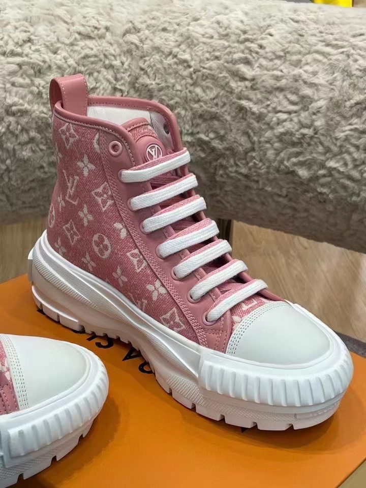 Louis Vuitton Squad Sneaker Boots Monogram Denim Pink For Women LV 1A9S1I - Soul Replicas