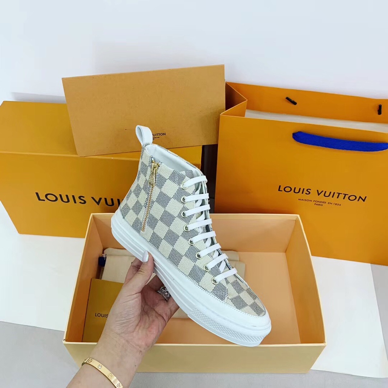 Louis Vuitton Stellar Sneaker Boot Damier Denim Grey For Women LV - Soul Replicas