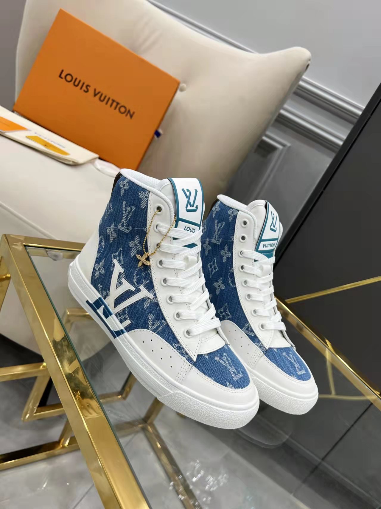 Louis Vuitton Charlie Sneaker Boot Monogram Denim Blue For Women LV 1AA47H - Soul Replicas